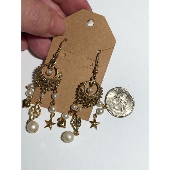 Vintage Boho Faux Pearl Chandelier Earrings - Picture 6 of 6